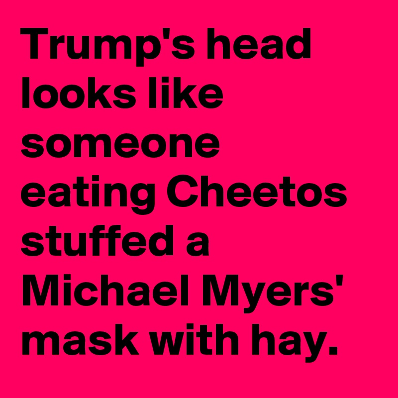 Trump's head looks like someone eating Cheetos stuffed a Michael Myers' mask with hay.