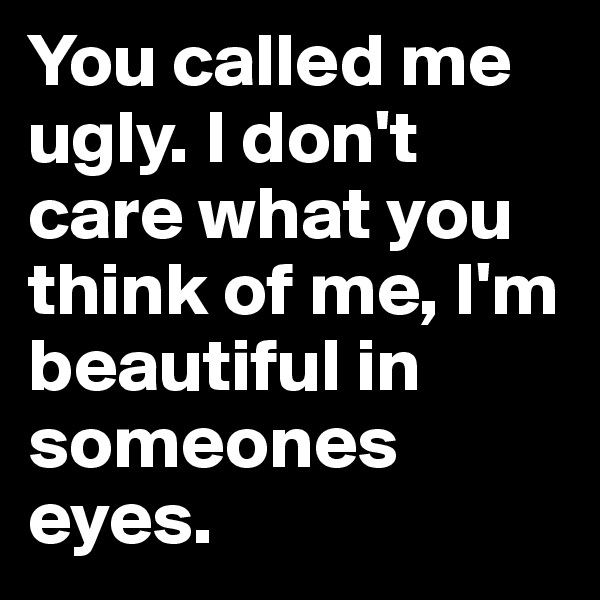 You called me ugly. I don't care what you think of me, I'm beautiful in someones eyes.