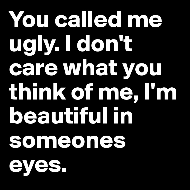 You called me ugly. I don't care what you think of me, I'm beautiful in someones eyes.
