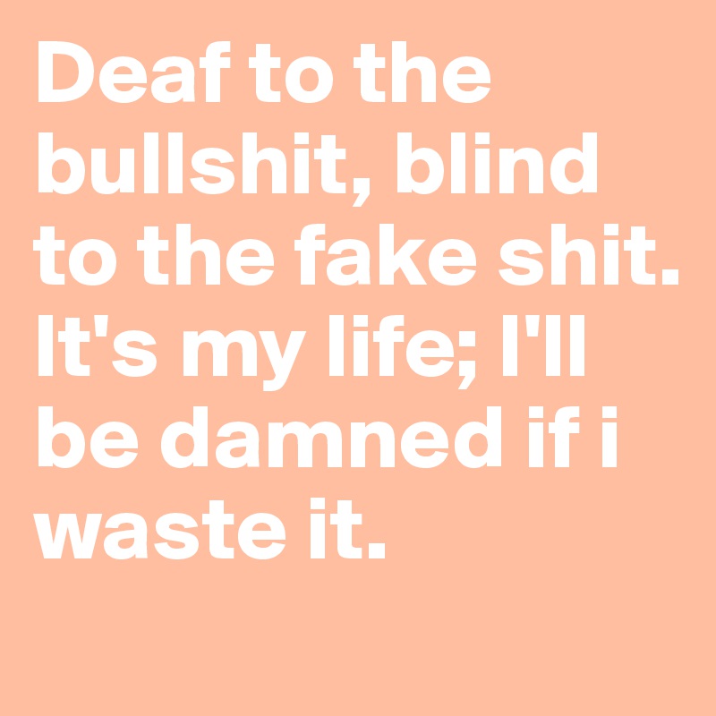 Deaf to the bullshit, blind to the fake shit. It's my life; I'll be damned if i waste it.
