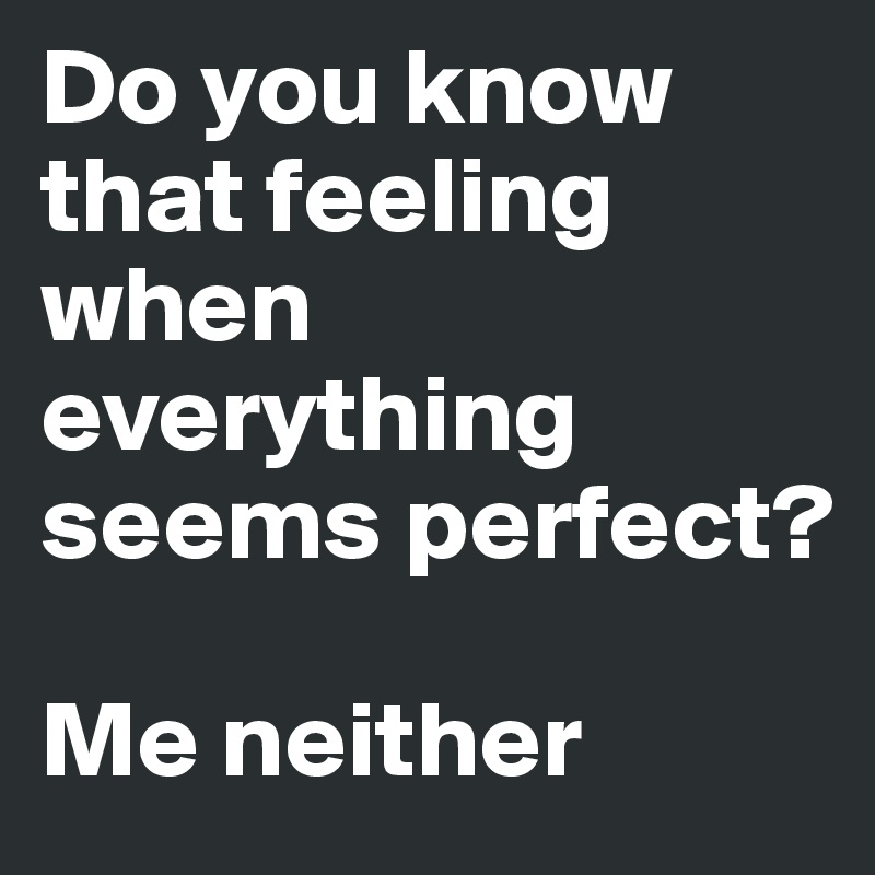Do you know that feeling when everything seems perfect?

Me neither
