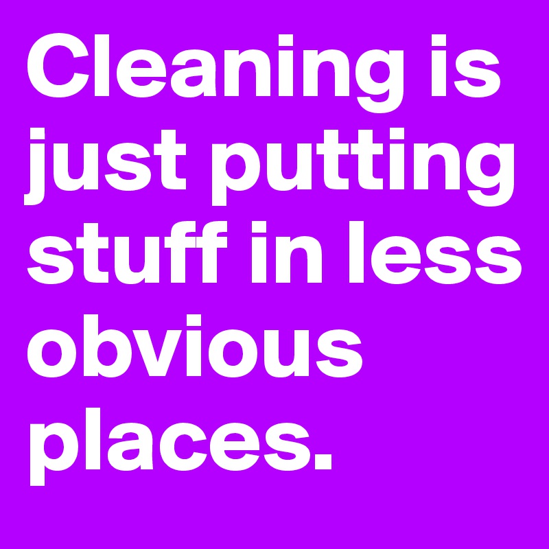 Cleaning is just putting stuff in less obvious places.