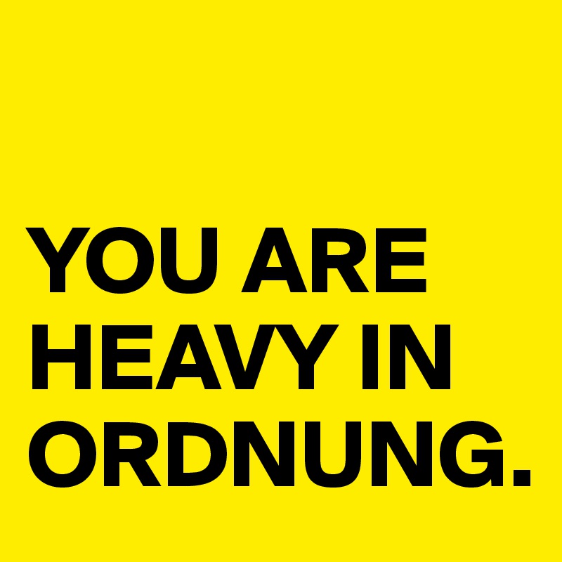 

YOU ARE HEAVY IN ORDNUNG.