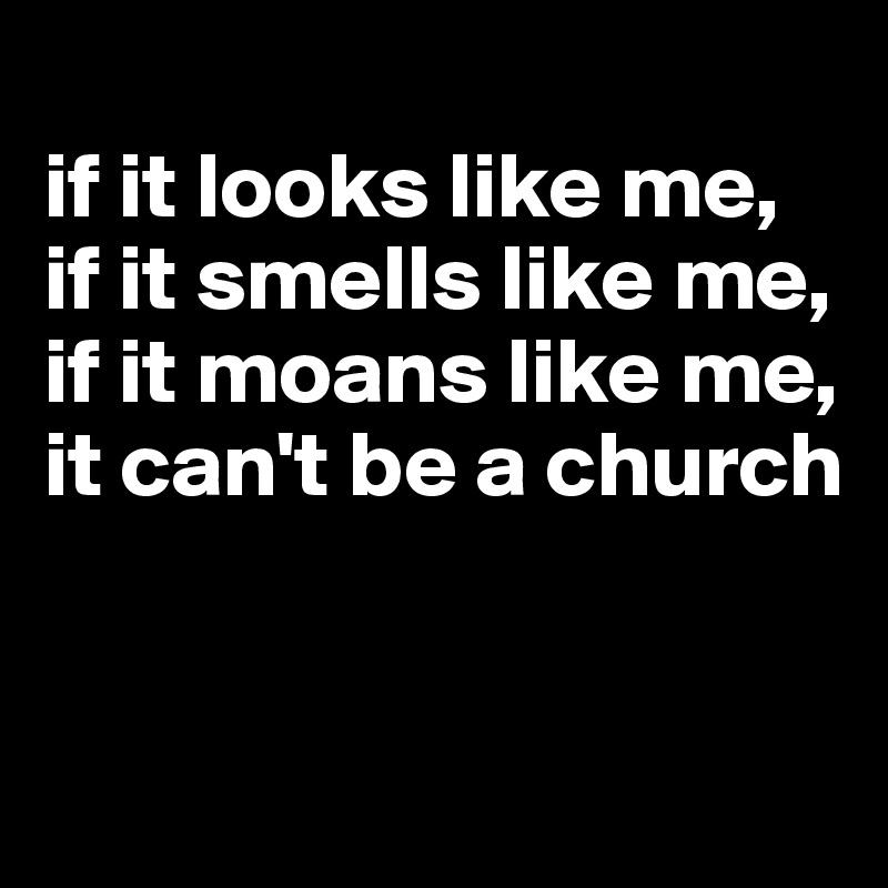 
if it looks like me, if it smells like me,
if it moans like me, it can't be a church


