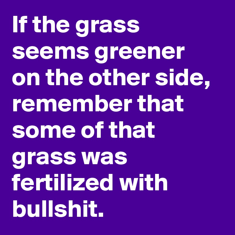 If the grass seems greener on the other side, remember that some of that grass was fertilized with bullshit.