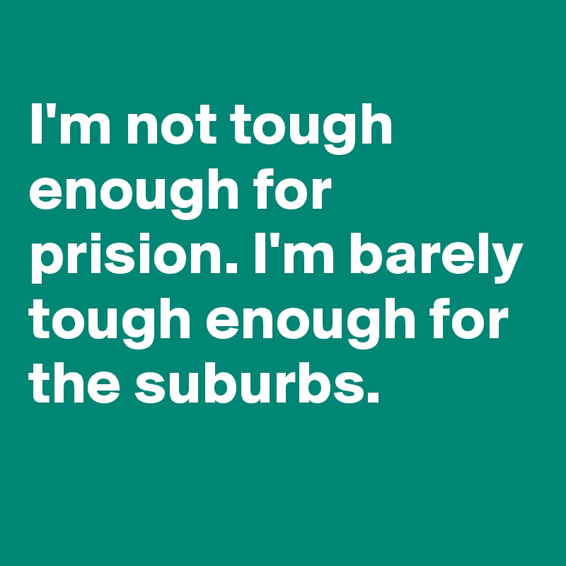 
I'm not tough enough for prision. I'm barely tough enough for the suburbs.
