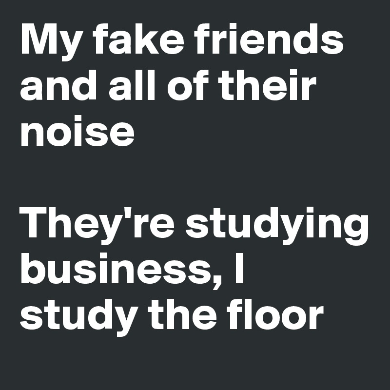 My fake friends and all of their noise

They're studying business, I study the floor