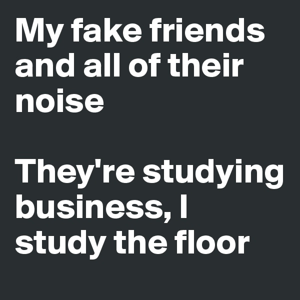 My fake friends and all of their noise

They're studying business, I study the floor