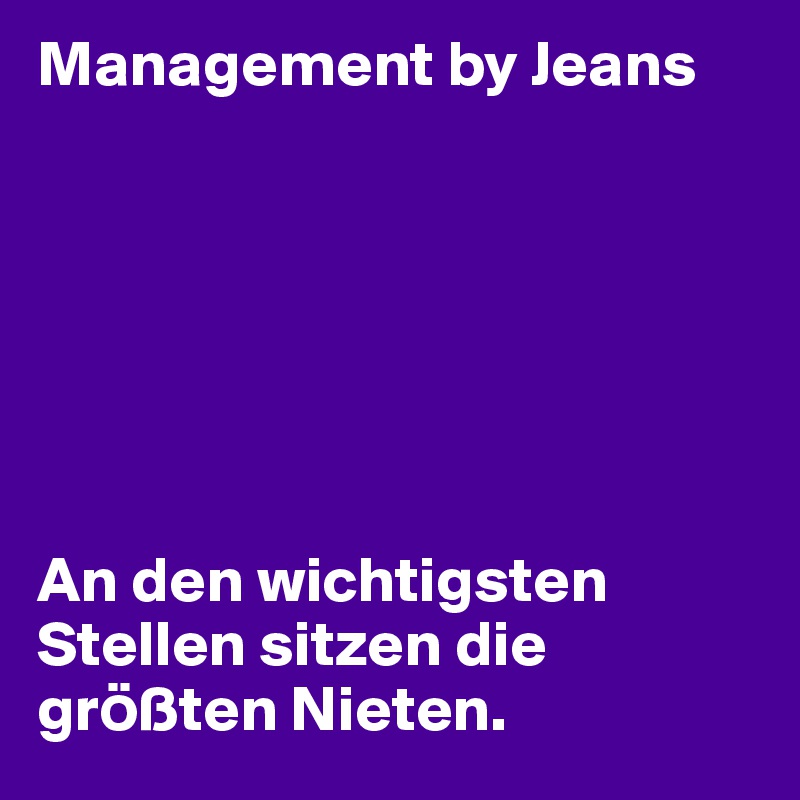 Management by Jeans







An den wichtigsten Stellen sitzen die gro¨ßten Nieten.