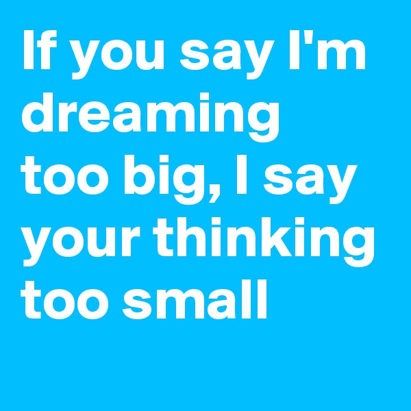 If you say I'm dreaming too big, I say your thinking too small