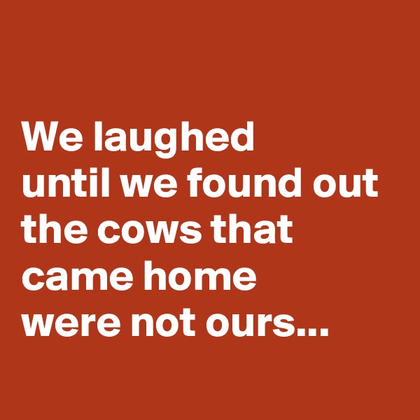 

We laughed 
until we found out the cows that 
came home 
were not ours...  
