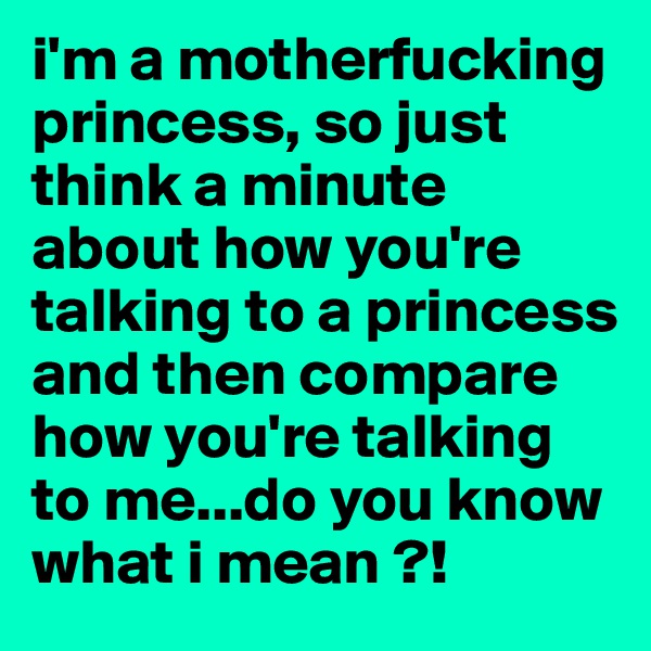 i'm a motherfucking princess, so just think a minute about how you're talking to a princess and then compare how you're talking to me...do you know what i mean ?! 