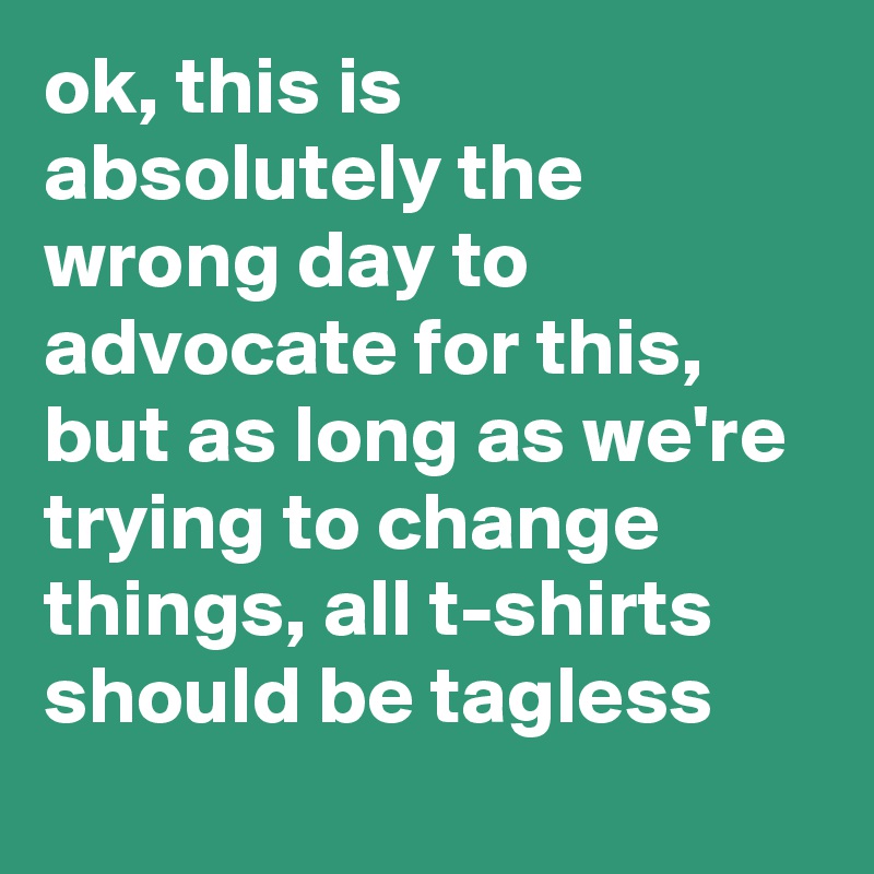 ok, this is absolutely the wrong day to advocate for this, but as long as we're trying to change things, all t-shirts should be tagless