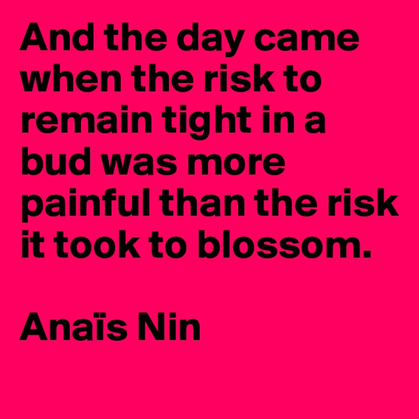 And the day came when the risk to remain tight in a bud was more painful than the risk it took to blossom.

Anaïs Nin