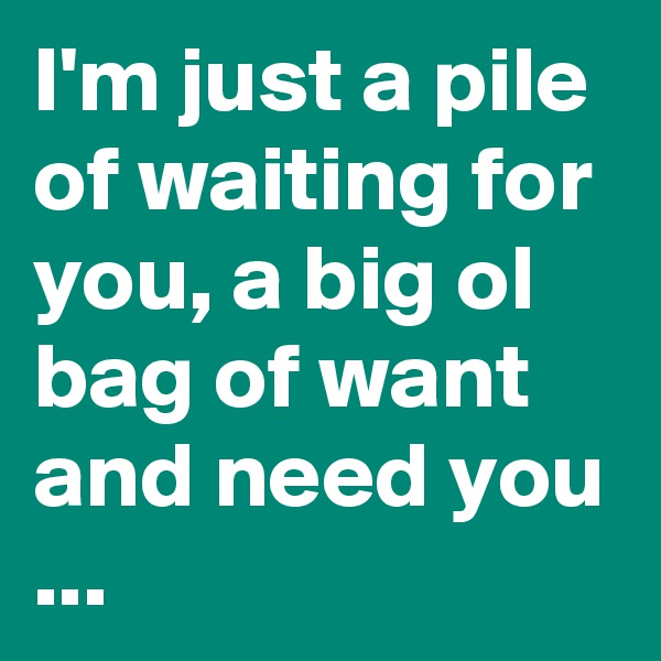 I'm just a pile of waiting for you, a big ol bag of want and need you ...