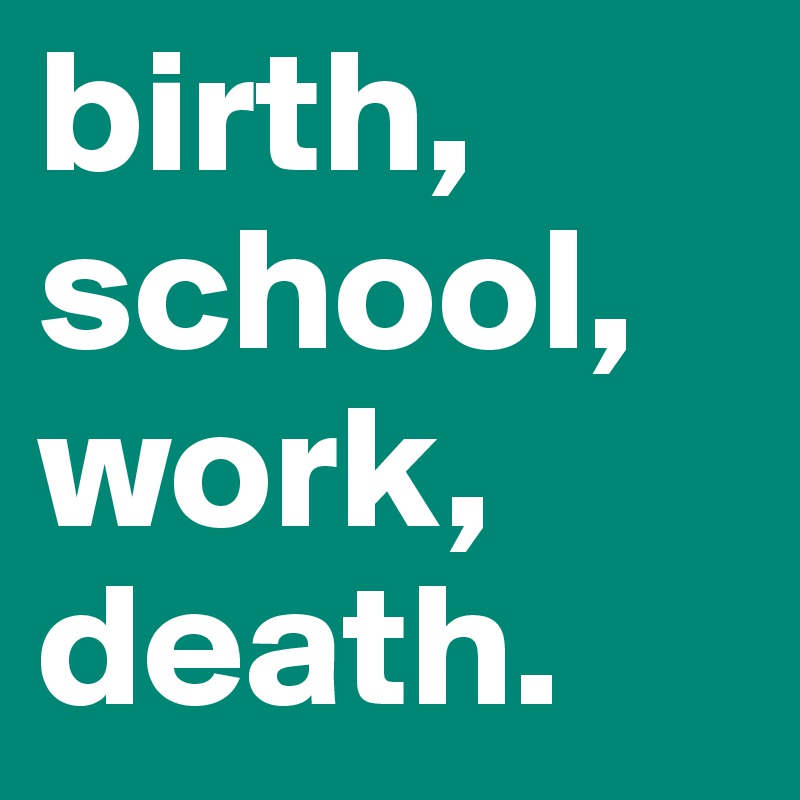 birth,
school,
work,
death.