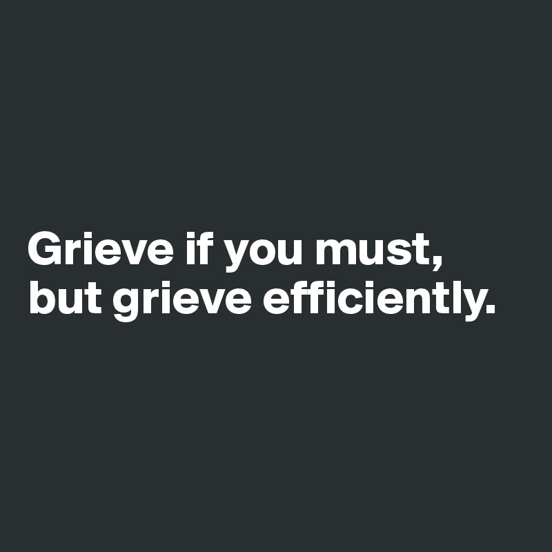 



Grieve if you must, but grieve efficiently. 



