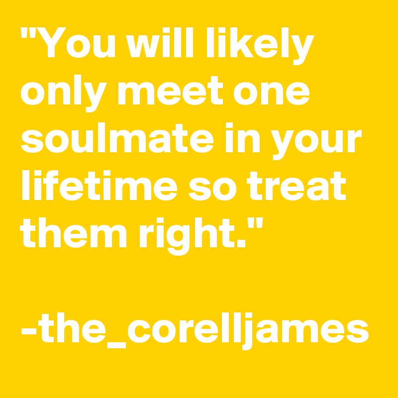 "You will likely only meet one soulmate in your lifetime so treat them right."

-the_corelljames