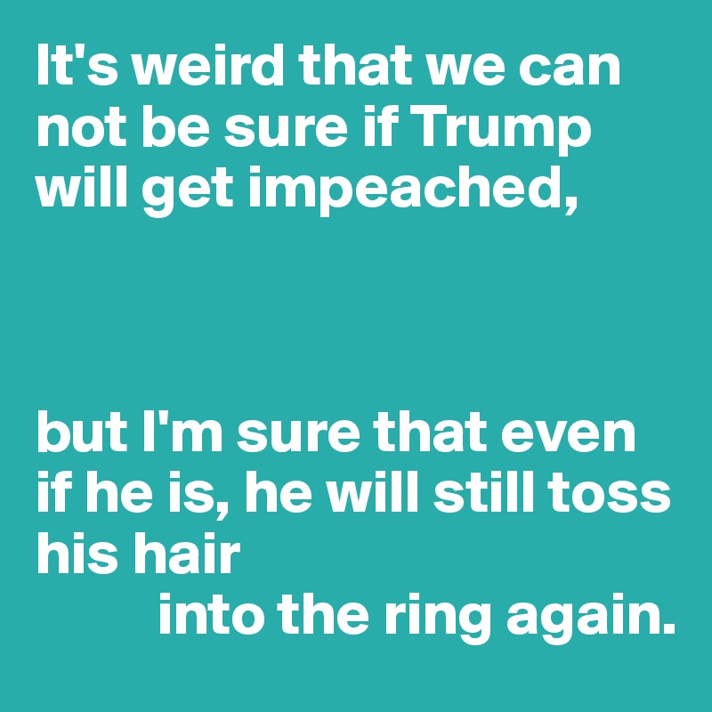 It's weird that we can not be sure if Trump
will get impeached,



but I'm sure that even
if he is, he will still toss his hair
          into the ring again.