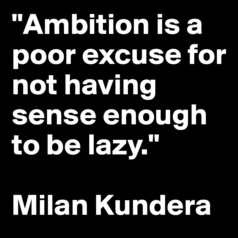 "Ambition is a poor excuse for not having sense enough to be lazy."

Milan Kundera