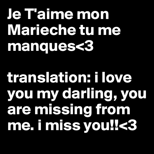 Je T'aime mon Marieche tu me manques<3 

translation: i love you my darling, you are missing from me. i miss you!!<3 