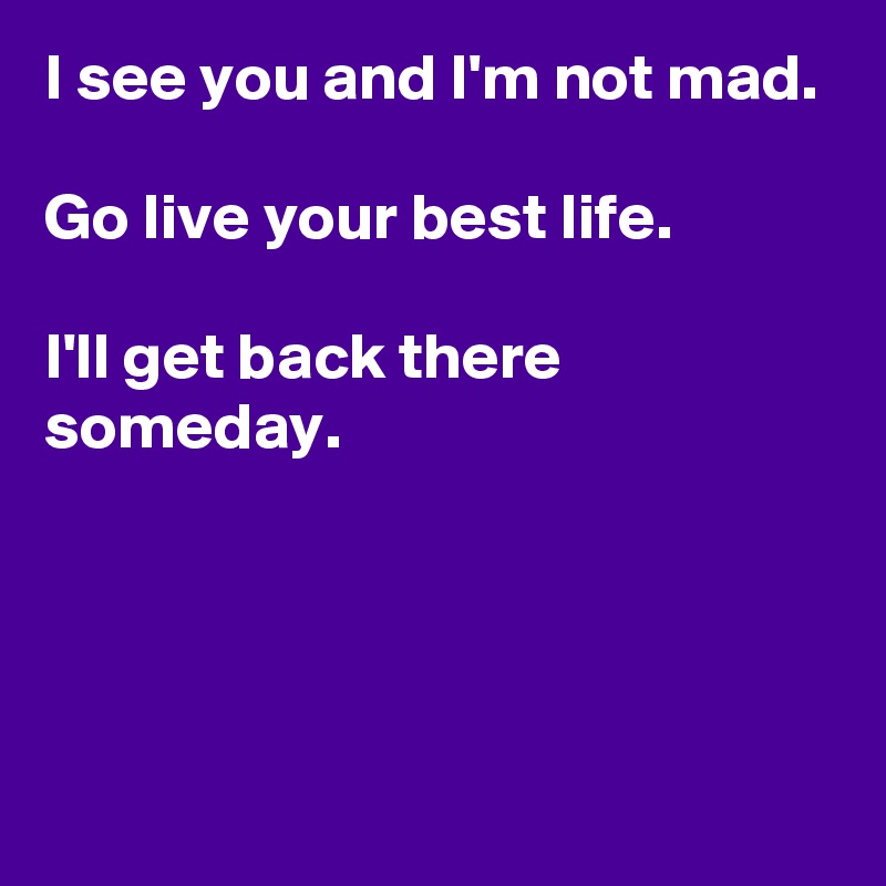 I see you and I'm not mad. Go live your best life. I'll get back there ...