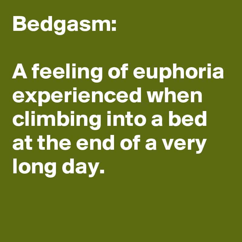 Bedgasm:

A feeling of euphoria experienced when climbing into a bed at the end of a very long day.


