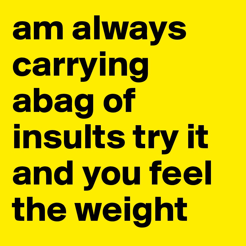 am always carrying abag of insults try it and you feel the weight