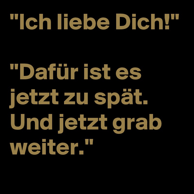 "Ich liebe Dich!"

"Dafür ist es jetzt zu spät. Und jetzt grab weiter."