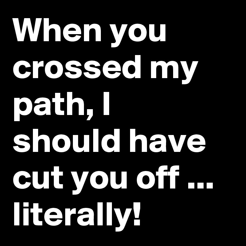 When you crossed my path, I should have cut you off ... literally!