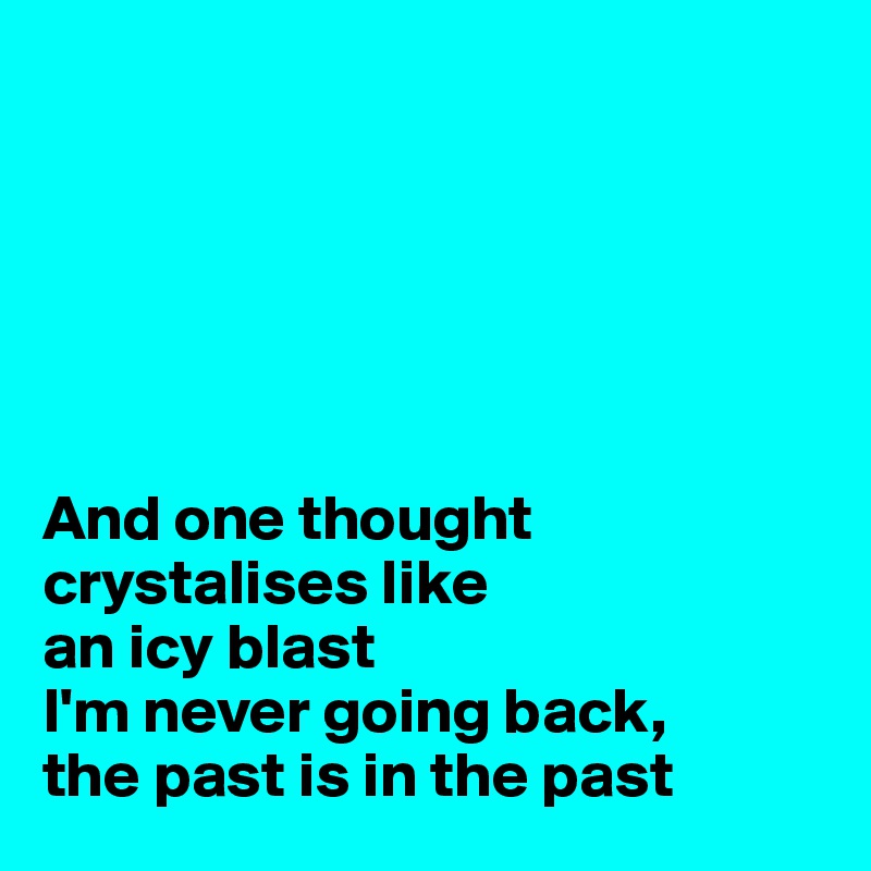 






And one thought crystalises like 
an icy blast
I'm never going back,
the past is in the past
