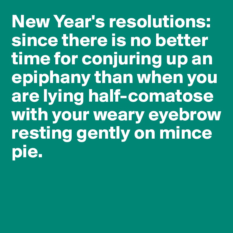 New Year's resolutions:
since there is no better time for conjuring up an 
epiphany than when you
are lying half-comatose with your weary eyebrow 
resting gently on mince 
pie. 


