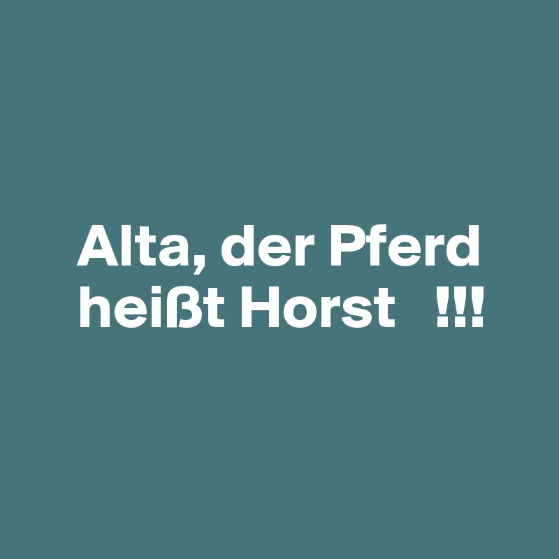 


    Alta, der Pferd  
    heißt Horst   !!!


