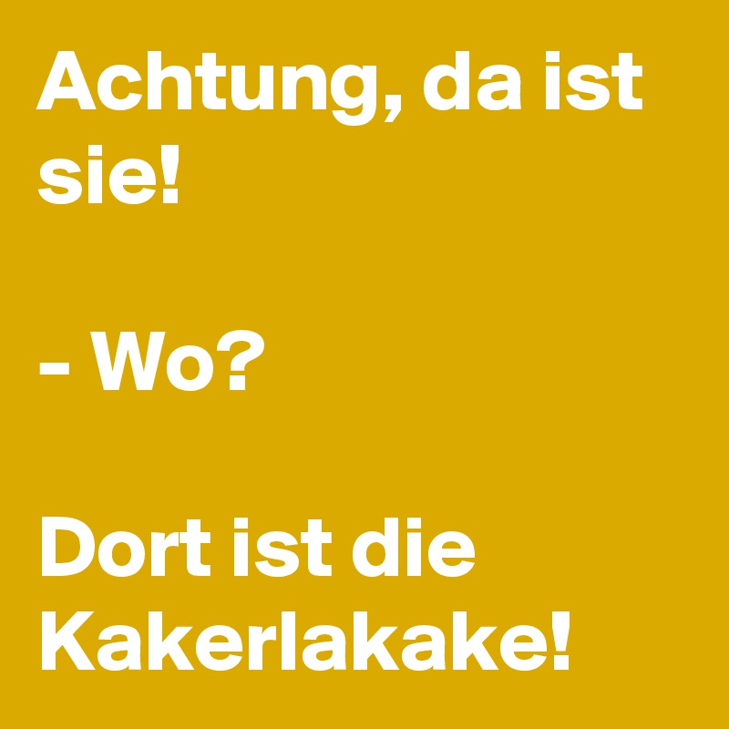 Achtung, da ist sie!

- Wo?

Dort ist die Kakerlakake!