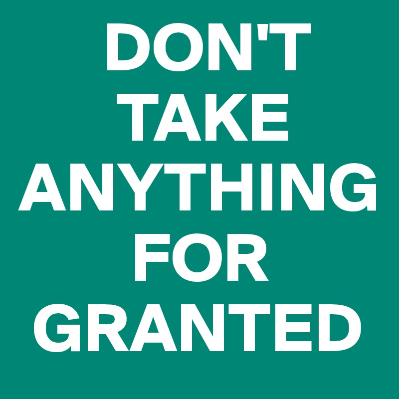       DON'T
       TAKE
ANYTHING
        FOR
 GRANTED