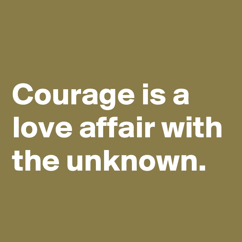 

Courage is a love affair with the unknown.
