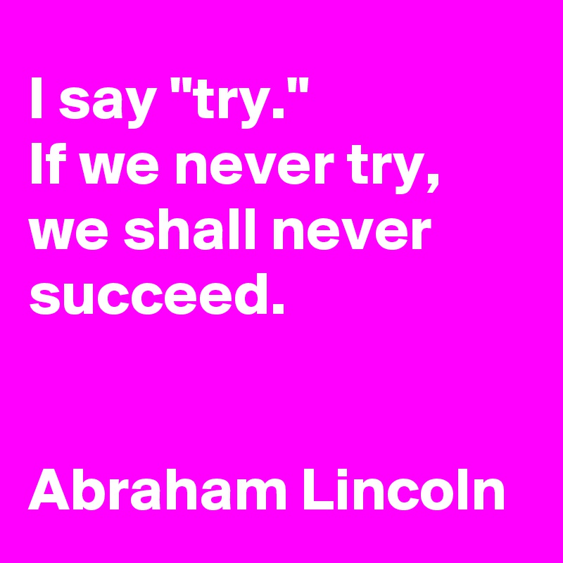 I say "try." 
If we never try, we shall never succeed.


Abraham Lincoln 