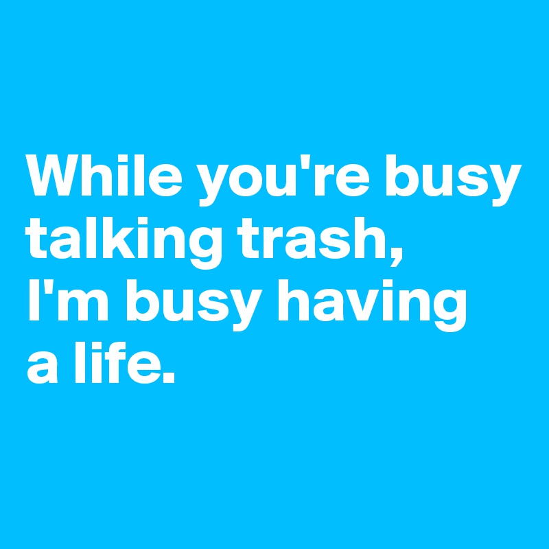 

While you're busy talking trash,
I'm busy having
a life.
