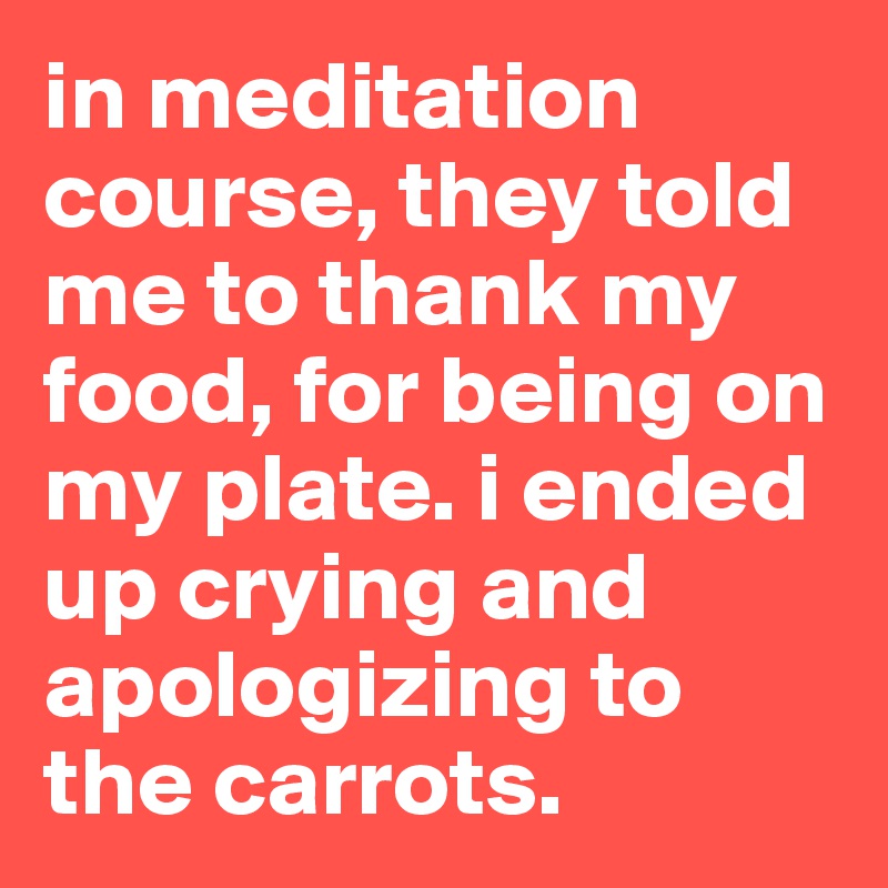 in meditation course, they told me to thank my food, for being on my plate. i ended up crying and apologizing to the carrots. 
