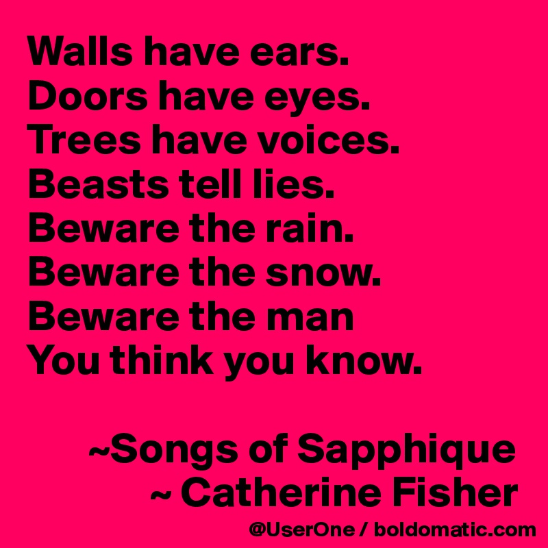 Catherine Fisher Quote: “Walls have ears. Doors have eyes. Trees