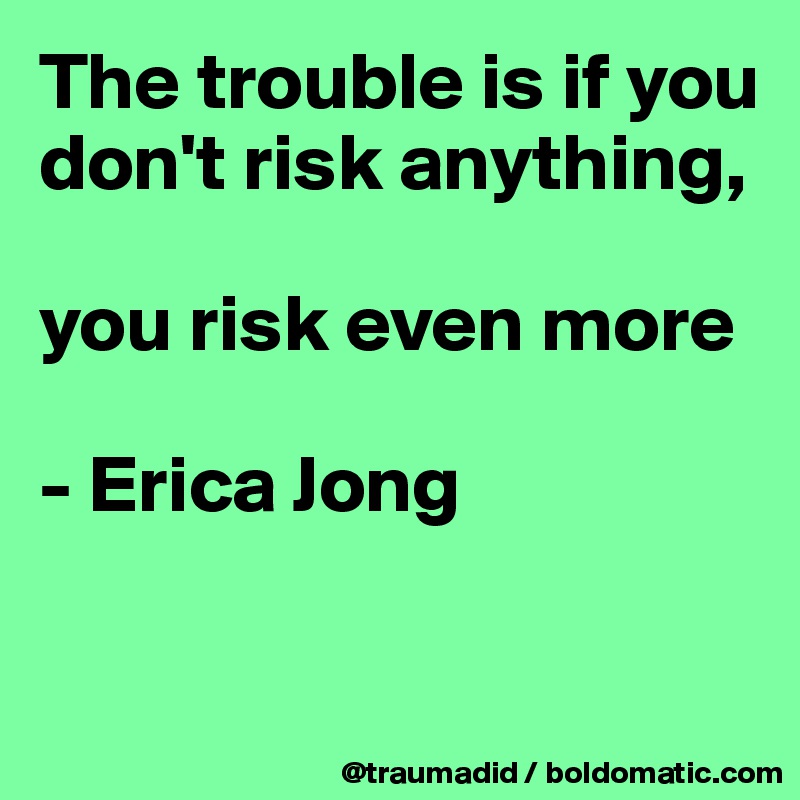 The trouble is if you
don't risk anything, 

you risk even more
 
- Erica Jong

