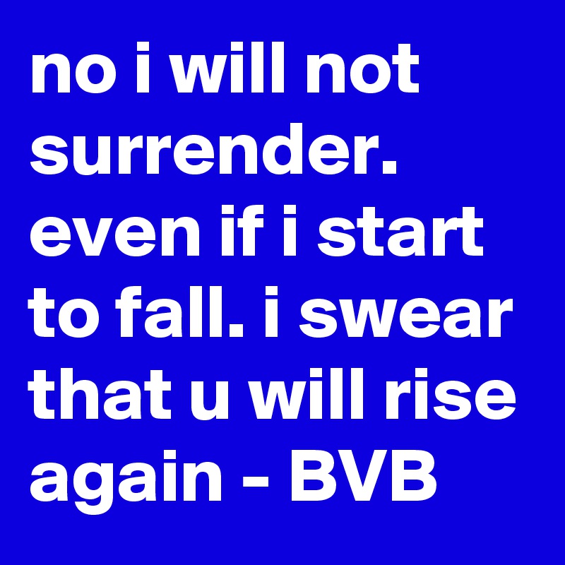 no i will not surrender. even if i start to fall. i swear that u will rise again - BVB