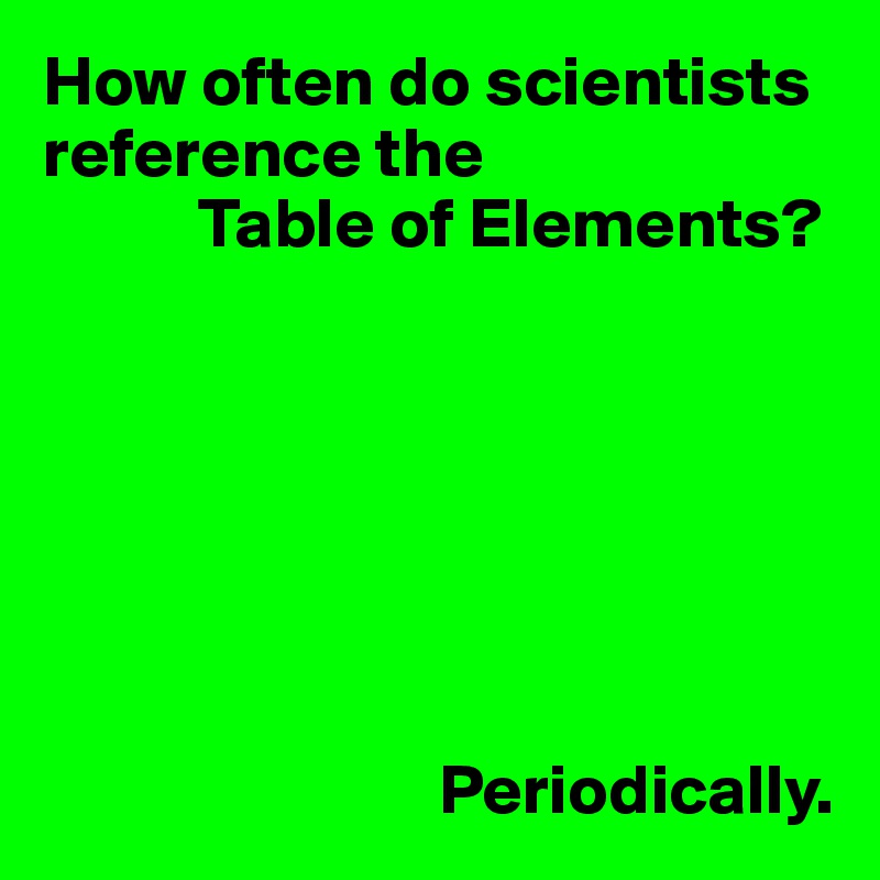 How often do scientists reference the 
           Table of Elements?







                            Periodically.