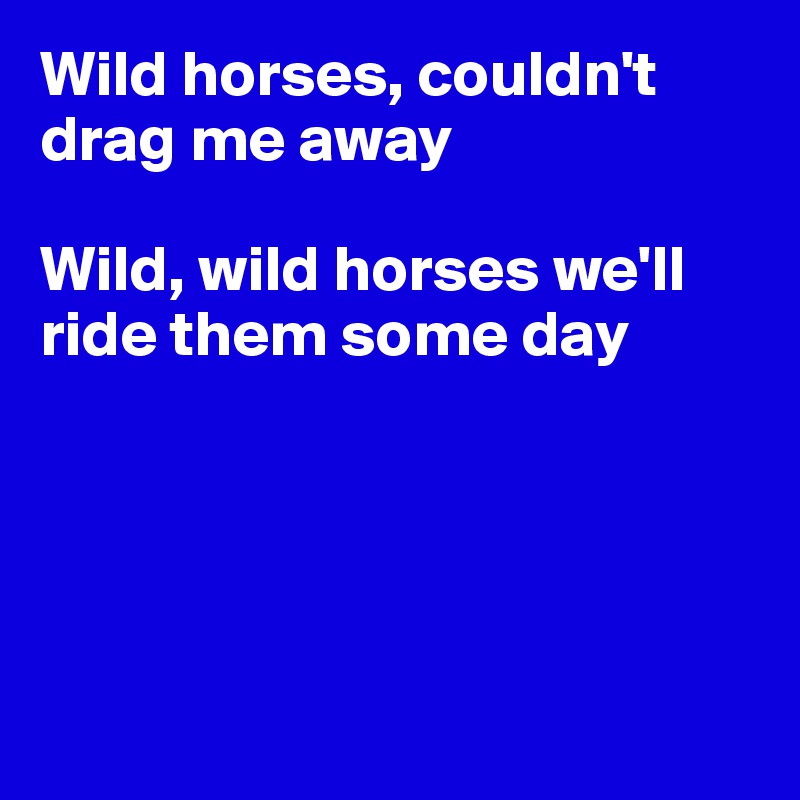 Wild horses, couldn't drag me away

Wild, wild horses we'll ride them some day





