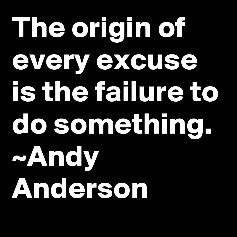 The origin of every excuse is the failure to do something. ~Andy Anderson