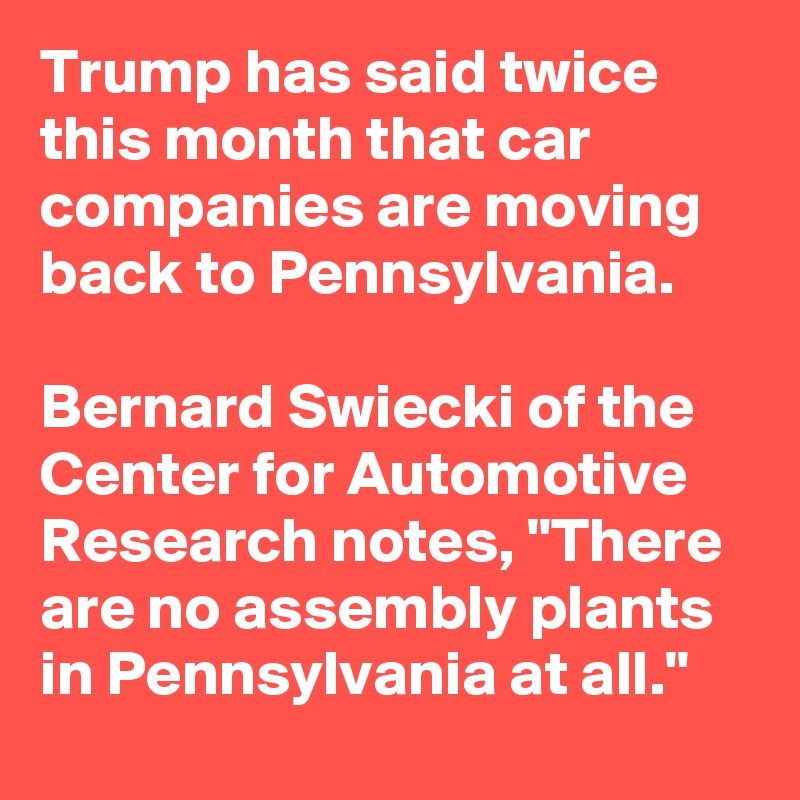 Adakah terdapat kilang pemasangan kereta di pennsylvania