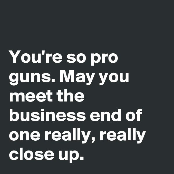 

You're so pro guns. May you meet the business end of one really, really close up.