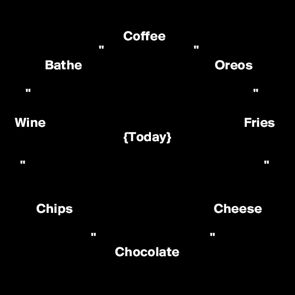 
                                        Coffee
                               "                                 "
           Bathe                                                 Oreos

    "                                                                                  "

Wine                                                                         Fries
                                        {Today}

  "                                                                                        "   
                                     

        Chips                                                    Cheese
      
                            "                                          "
                                     Chocolate       