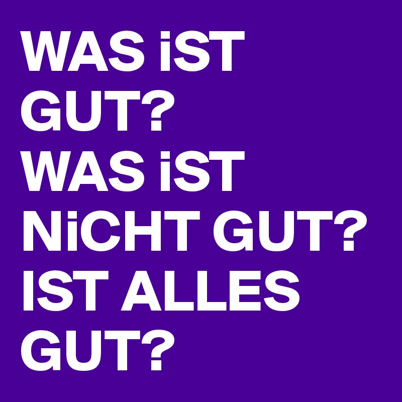 WAS iST
GUT? 
WAS iST NiCHT GUT? 
IST ALLES GUT?