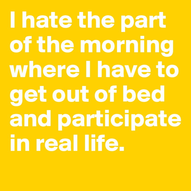 I hate the part of the morning where I have to get out of bed and participate in real life.